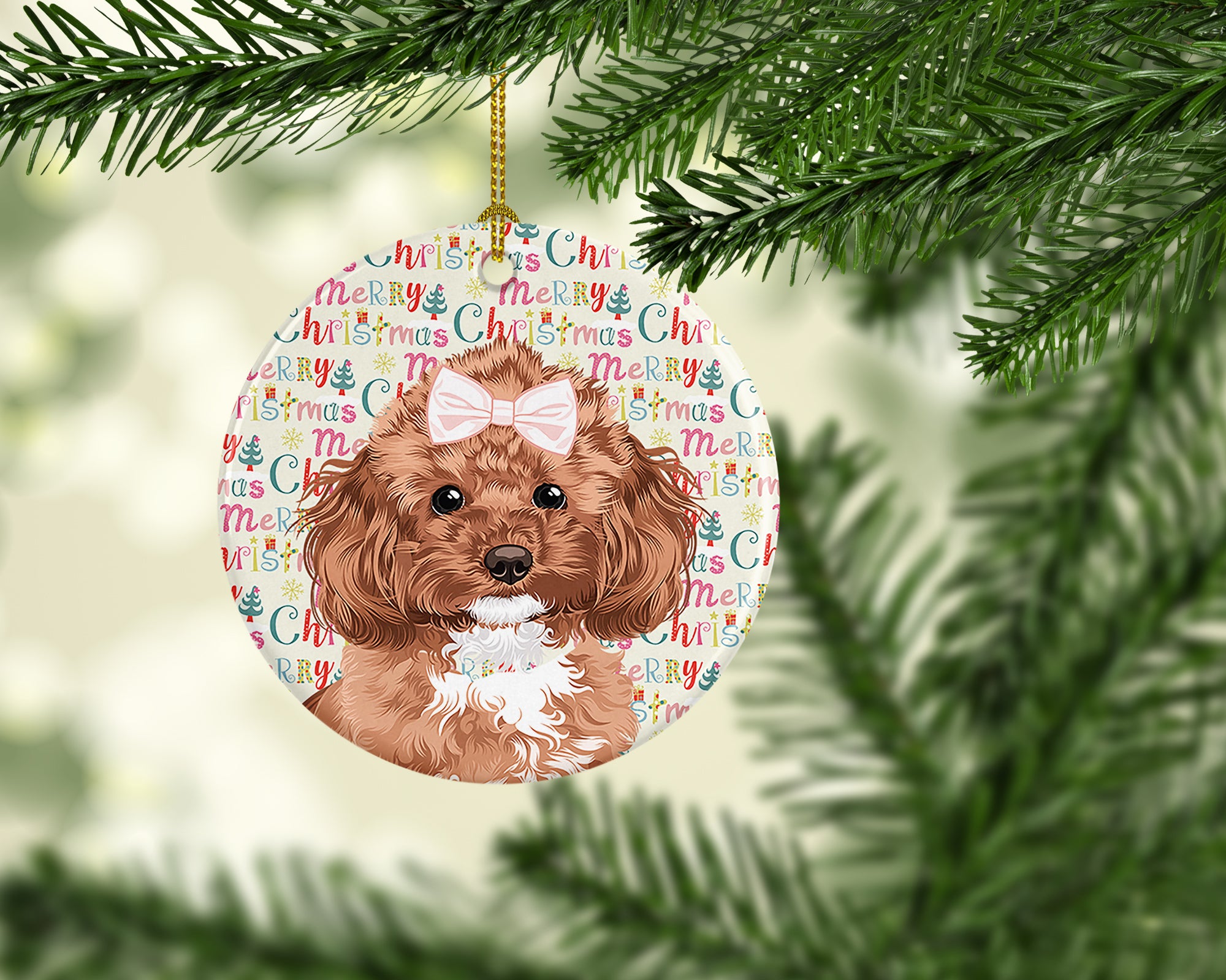 Poodle Toy Red Christmas Ceramic Ornament - the-store.com