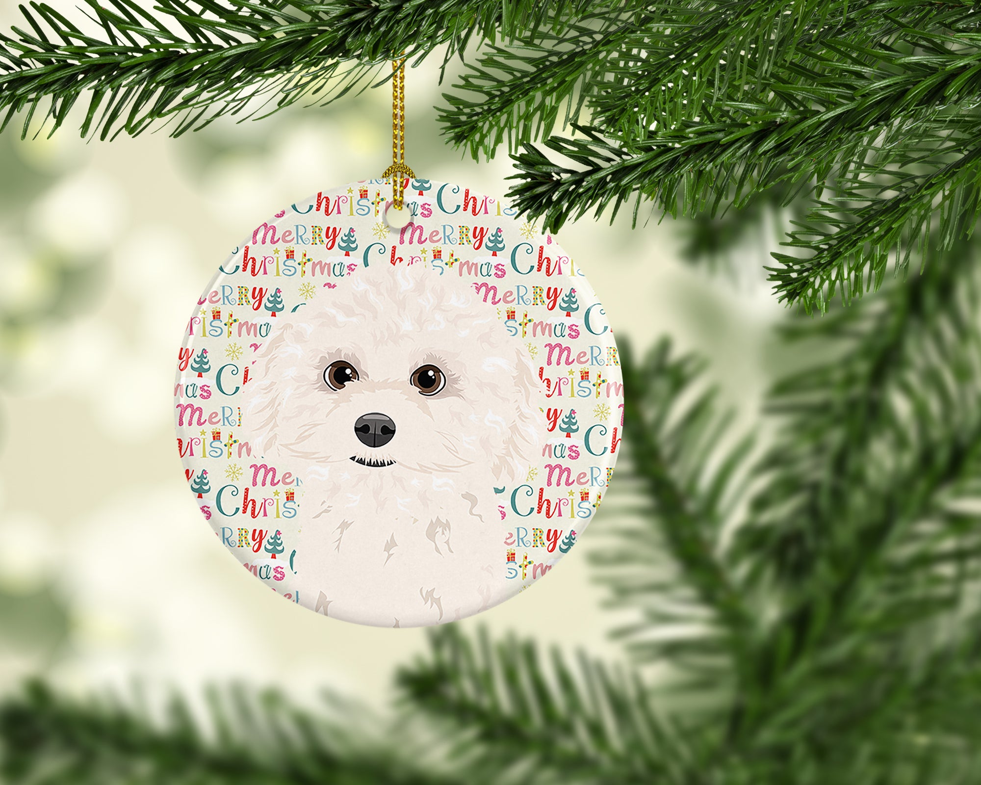 Poodle Toy White Christmas Ceramic Ornament - the-store.com