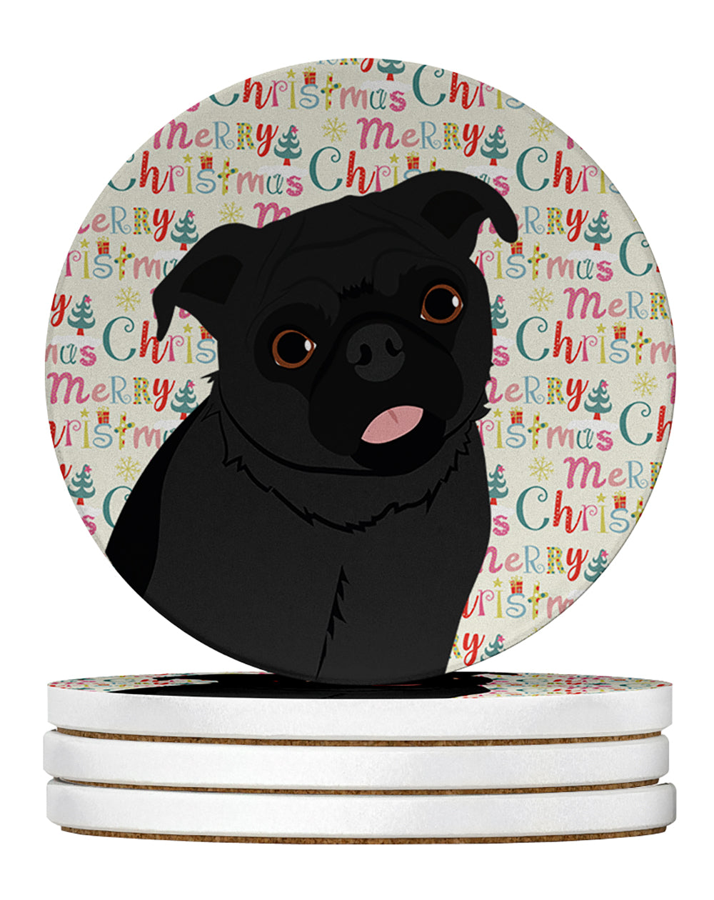 Buy this Pug Black #1 Christmas Large Sandstone Coasters Pack of 4