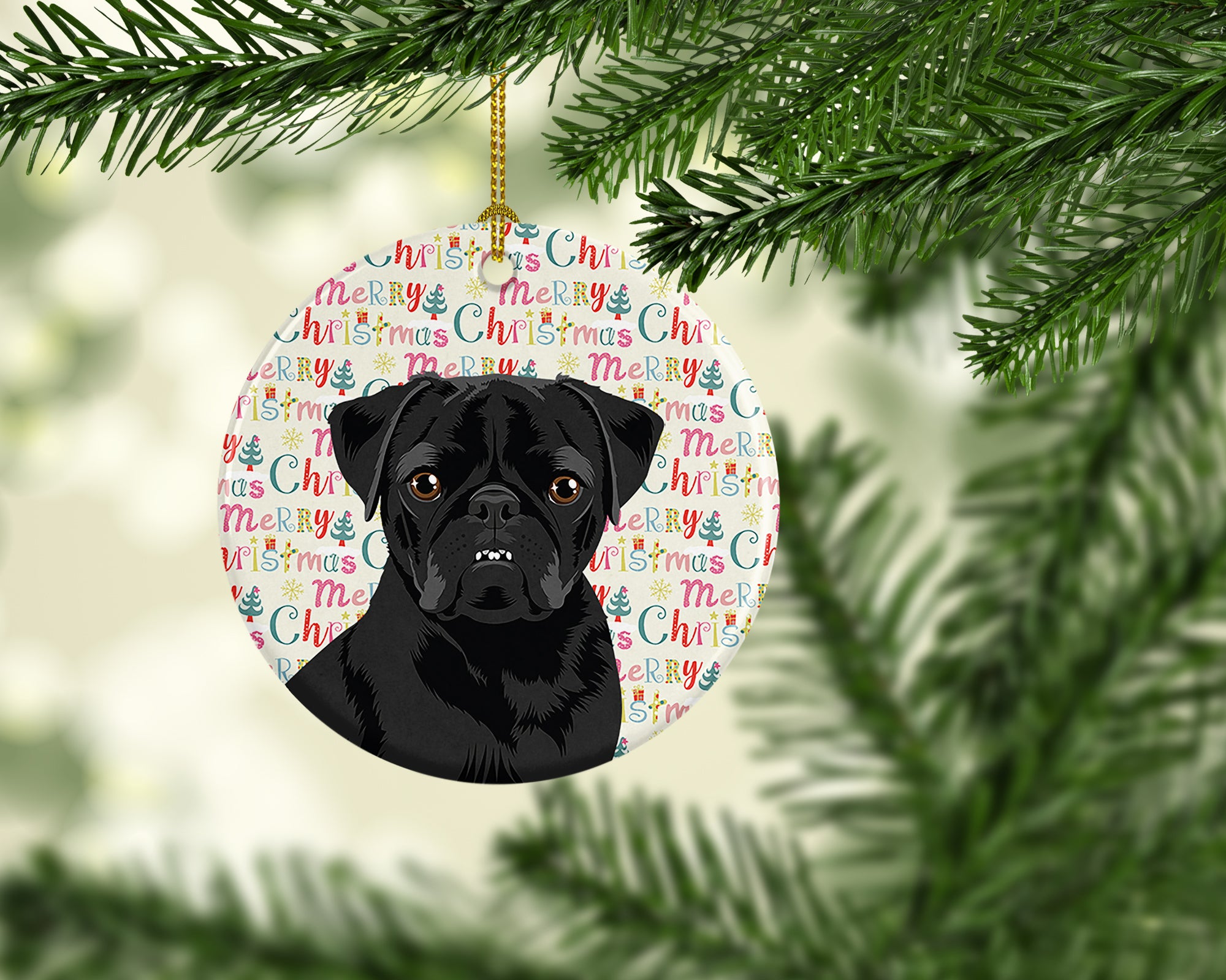 Pug Black #2 Christmas Ceramic Ornament - the-store.com
