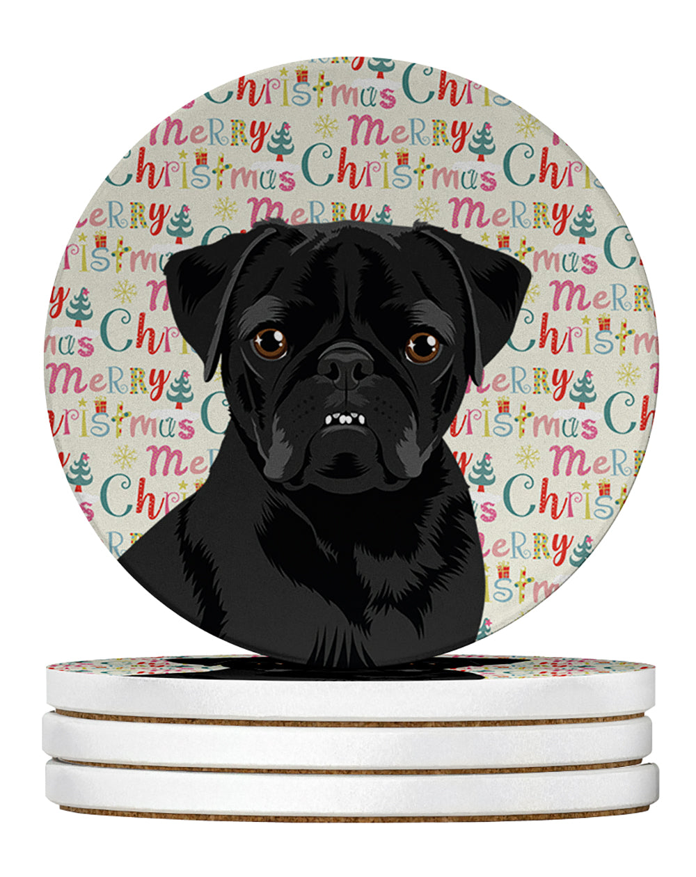 Buy this Pug Black #2 Christmas Large Sandstone Coasters Pack of 4