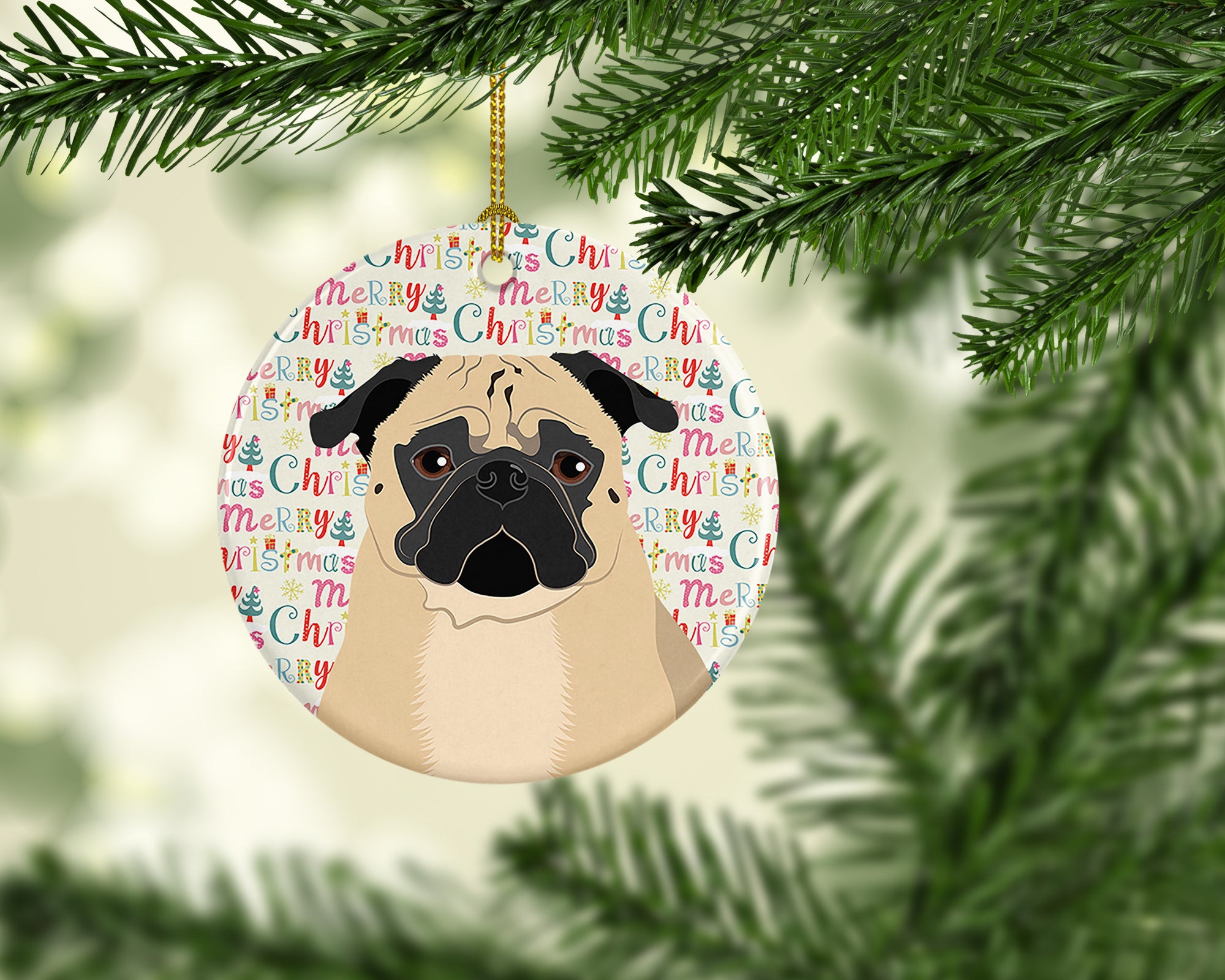 Pug Fawn #1 Christmas Ceramic Ornament - the-store.com