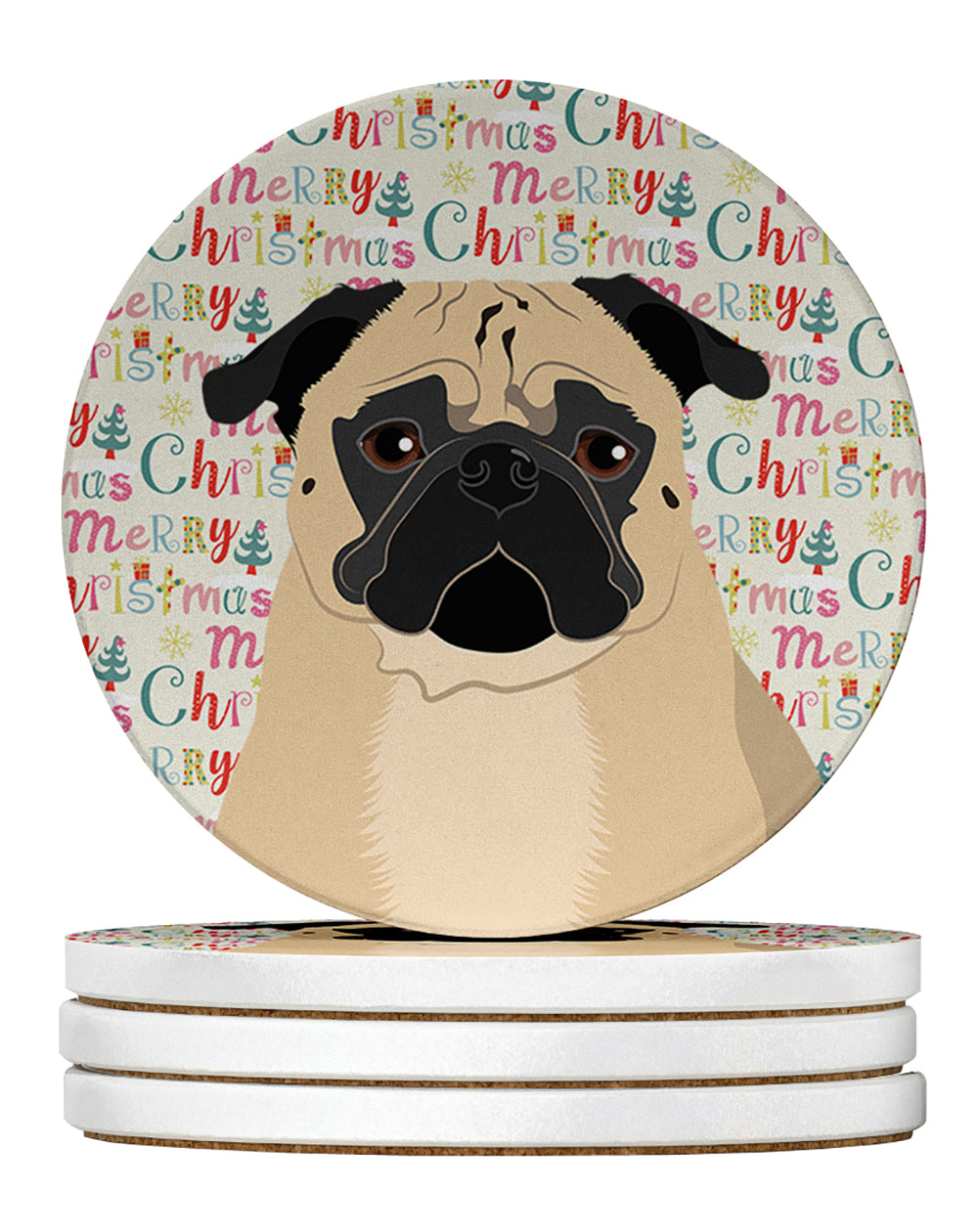 Buy this Pug Fawn #1 Christmas Large Sandstone Coasters Pack of 4