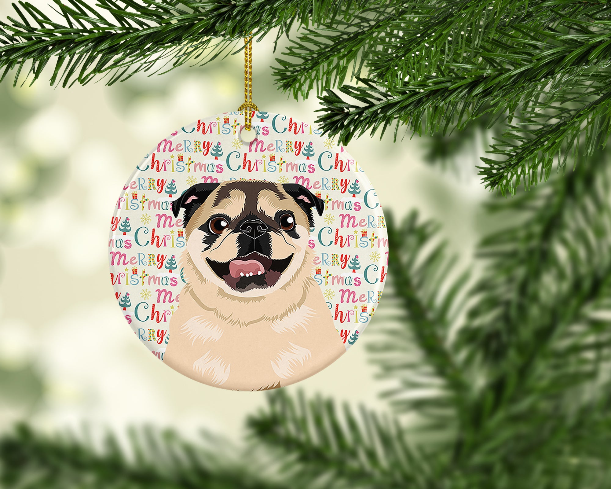 Pug Fawn #5 Christmas Ceramic Ornament - the-store.com