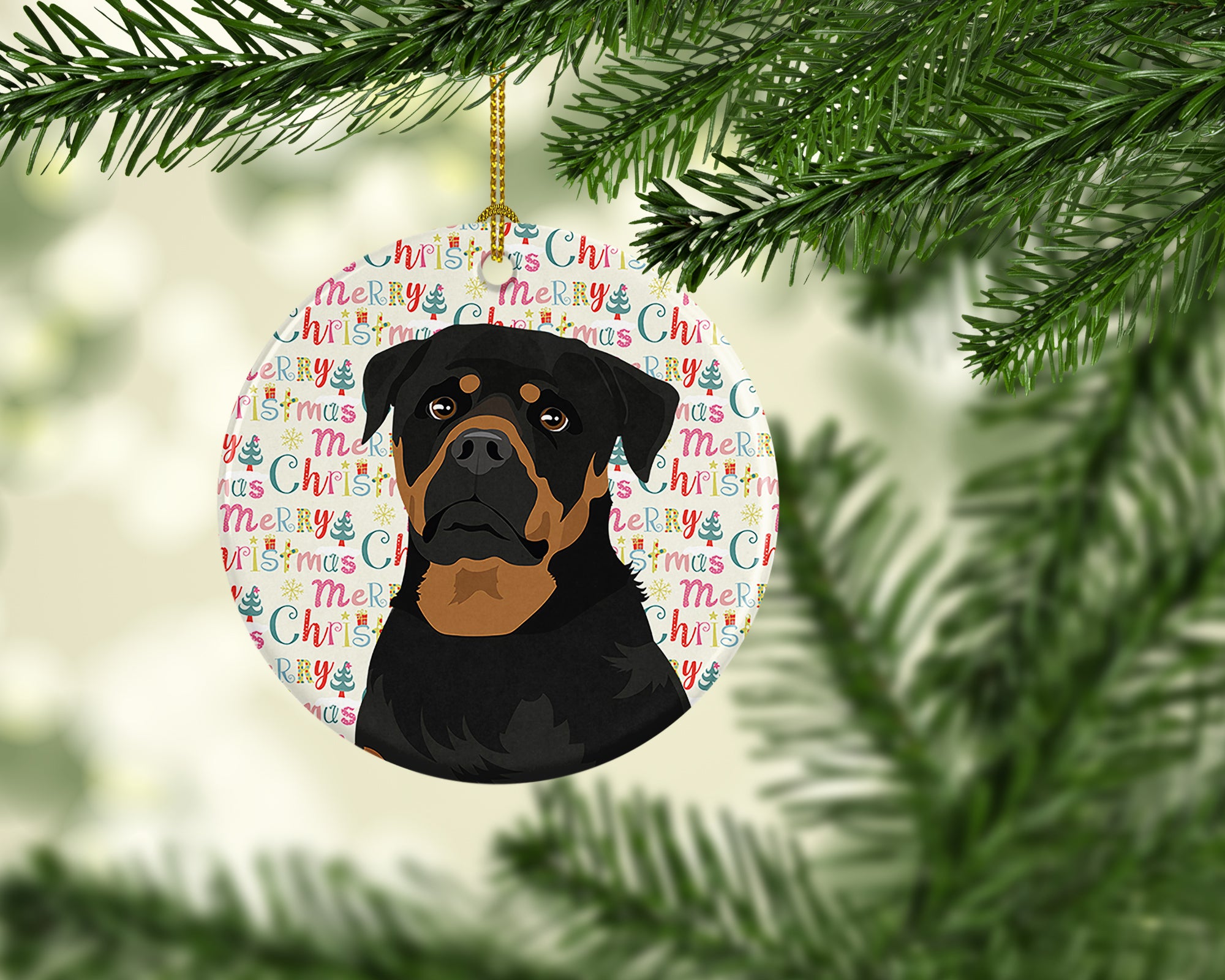 Rottweiler Black and Mahogany Christmas Ceramic Ornament - the-store.com