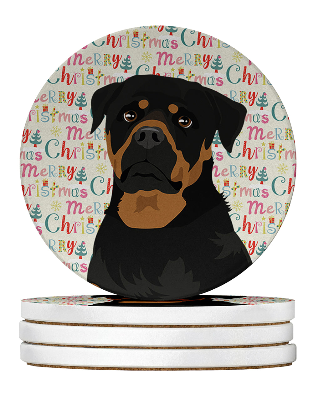 Buy this Rottweiler Black and Mahogany Christmas Large Sandstone Coasters Pack of 4