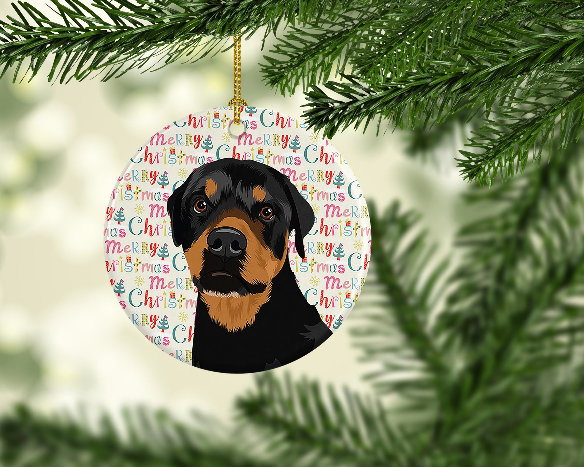 Rottweiler Black and Rust Christmas Ceramic Ornament - the-store.com