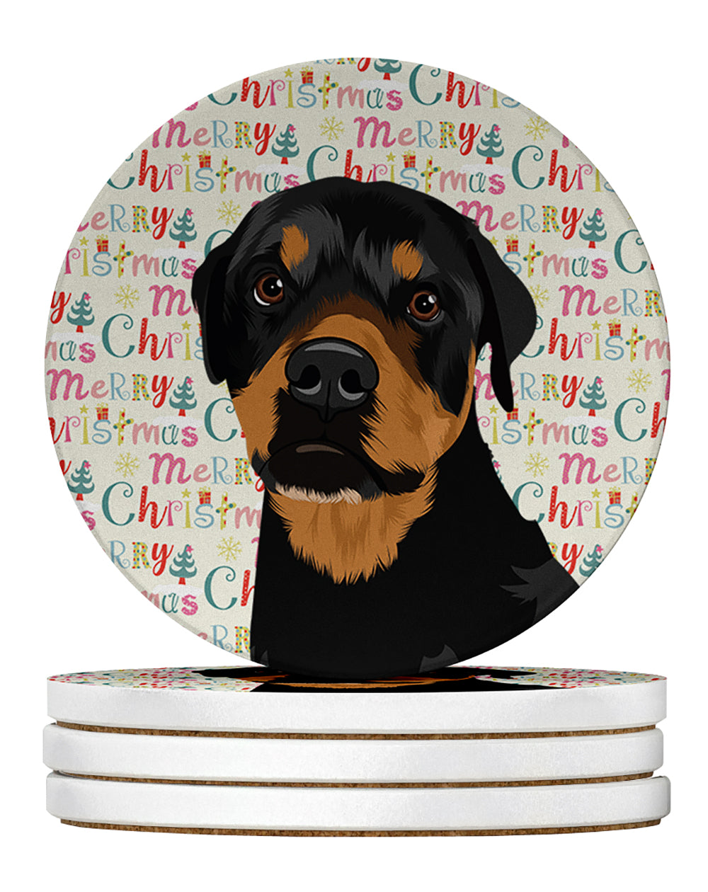 Buy this Rottweiler Black and Rust Christmas Large Sandstone Coasters Pack of 4