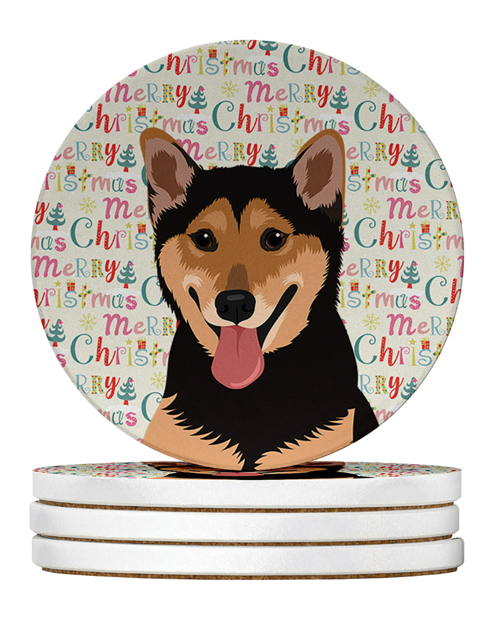 Buy this Shiba Inu Black and Tan Christmas Large Sandstone Coasters Pack of 4