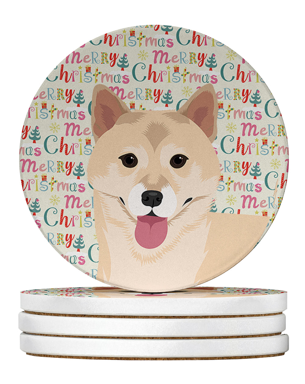 Buy this Shiba Inu Cream #1 Christmas Large Sandstone Coasters Pack of 4