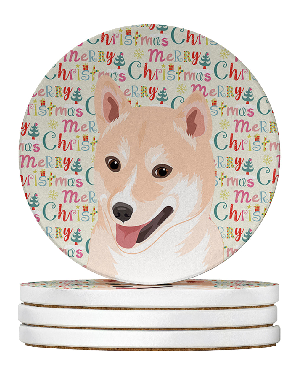 Buy this Shiba Inu Cream #2 Christmas Large Sandstone Coasters Pack of 4