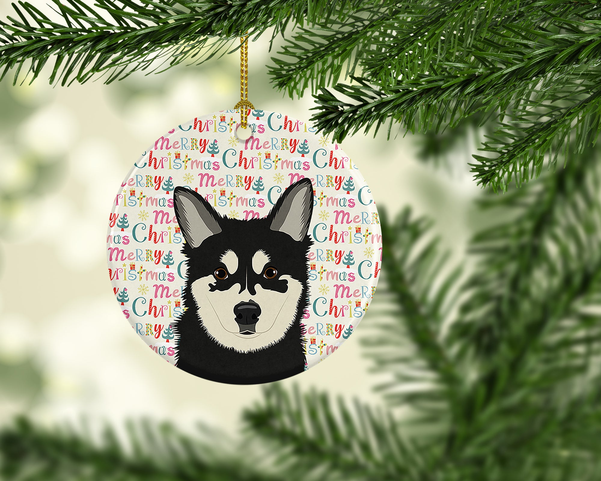 Shiba Inu Husky Mix Christmas Ceramic Ornament - the-store.com