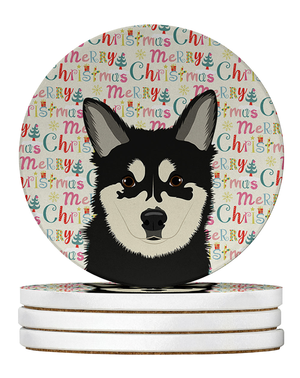 Buy this Shiba Inu Husky Mix Christmas Large Sandstone Coasters Pack of 4