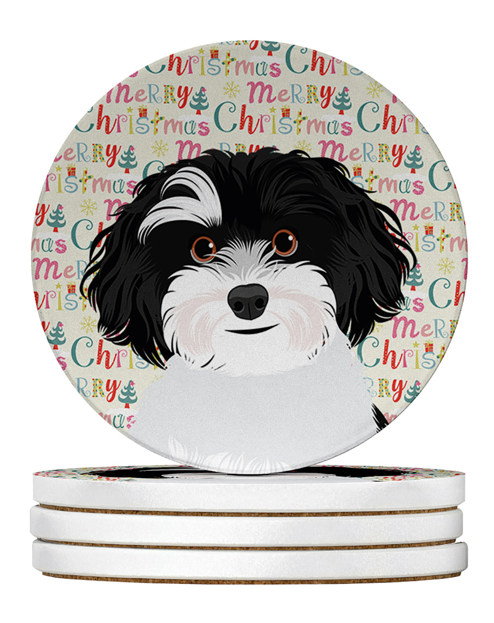 Buy this Shih-Tzu Black and White #1 Christmas Large Sandstone Coasters Pack of 4