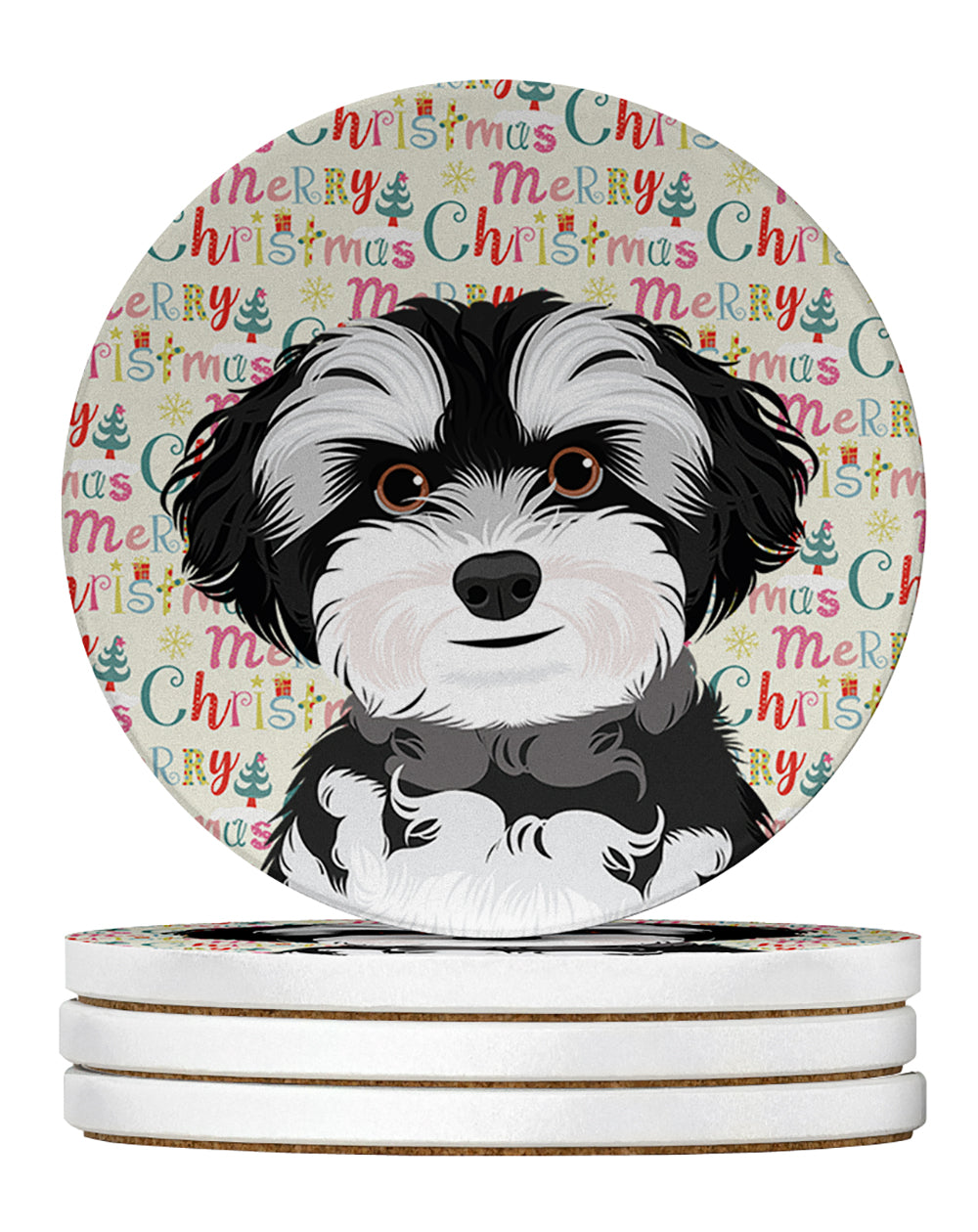 Buy this Shih-Tzu Black and White #2 Christmas Large Sandstone Coasters Pack of 4