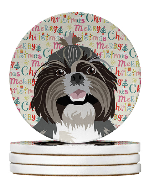 Buy this Shih-Tzu Silver and White #2 Christmas Large Sandstone Coasters Pack of 4