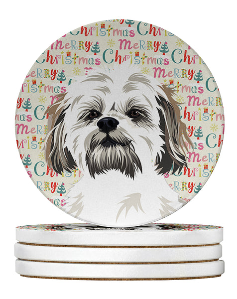 Buy this Shih-Tzu Silver Gold and White #1 Christmas Large Sandstone Coasters Pack of 4