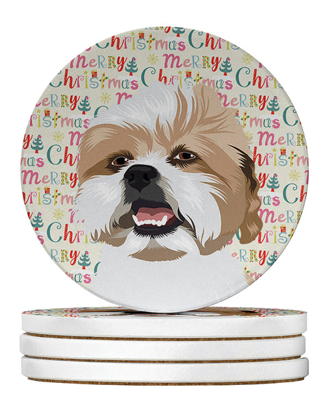 Buy this Shih-Tzu Silver Gold and White Christmas Large Sandstone Coasters Pack of 4