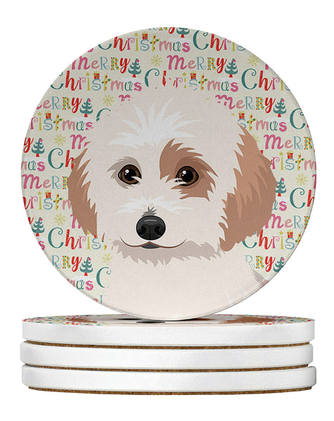 Buy this Shih-Tzu White and Red Christmas Large Sandstone Coasters Pack of 4