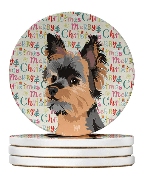 Buy this Yorkie Black and Gold #2 Christmas Large Sandstone Coasters Pack of 4