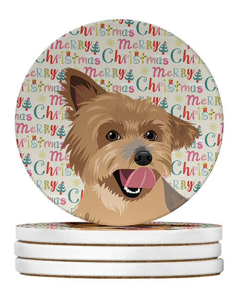 Buy this Yorkie Blue and Gold Christmas Large Sandstone Coasters Pack of 4