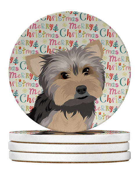 Buy this Yorkie Blue and Tan #2 Christmas Large Sandstone Coasters Pack of 4