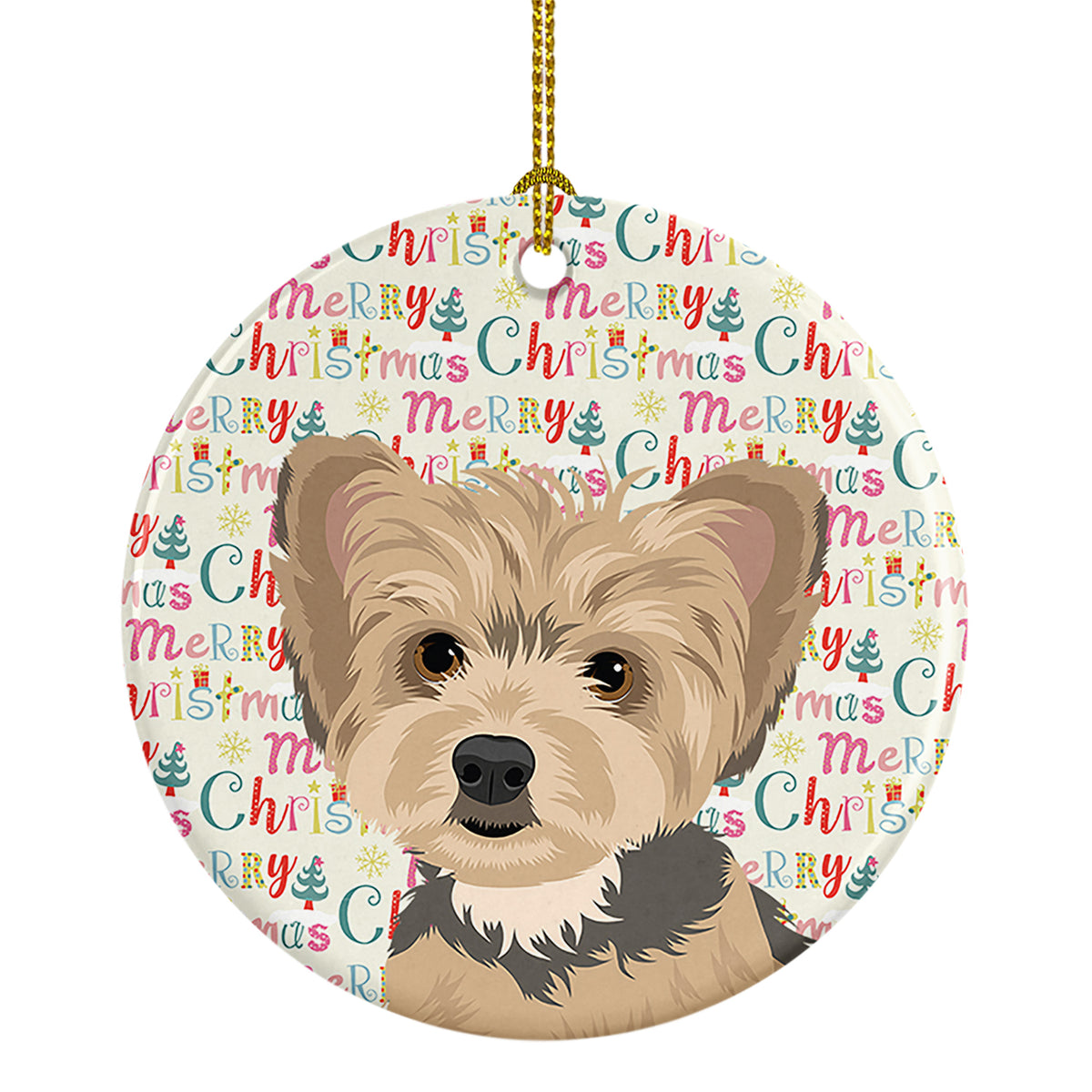 Buy this Yorkie Blue and Tan Puppy Christmas Ceramic Ornament