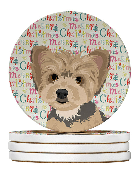 Buy this Yorkie Blue and Tan Puppy Christmas Large Sandstone Coasters Pack of 4