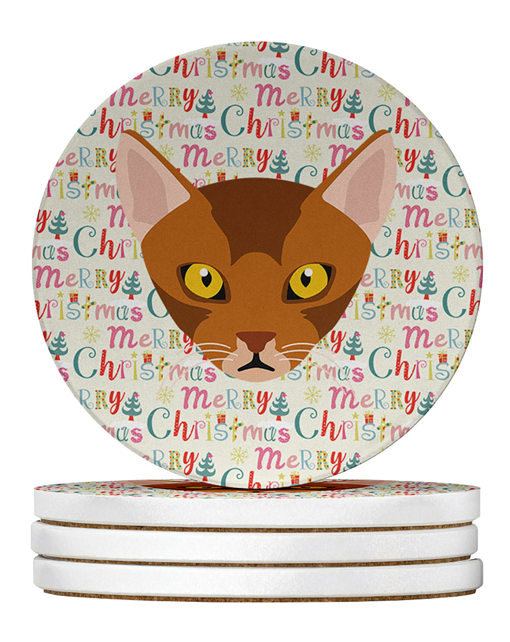 Buy this Abyssinian Cat Christmas Large Sandstone Coasters Pack of 4