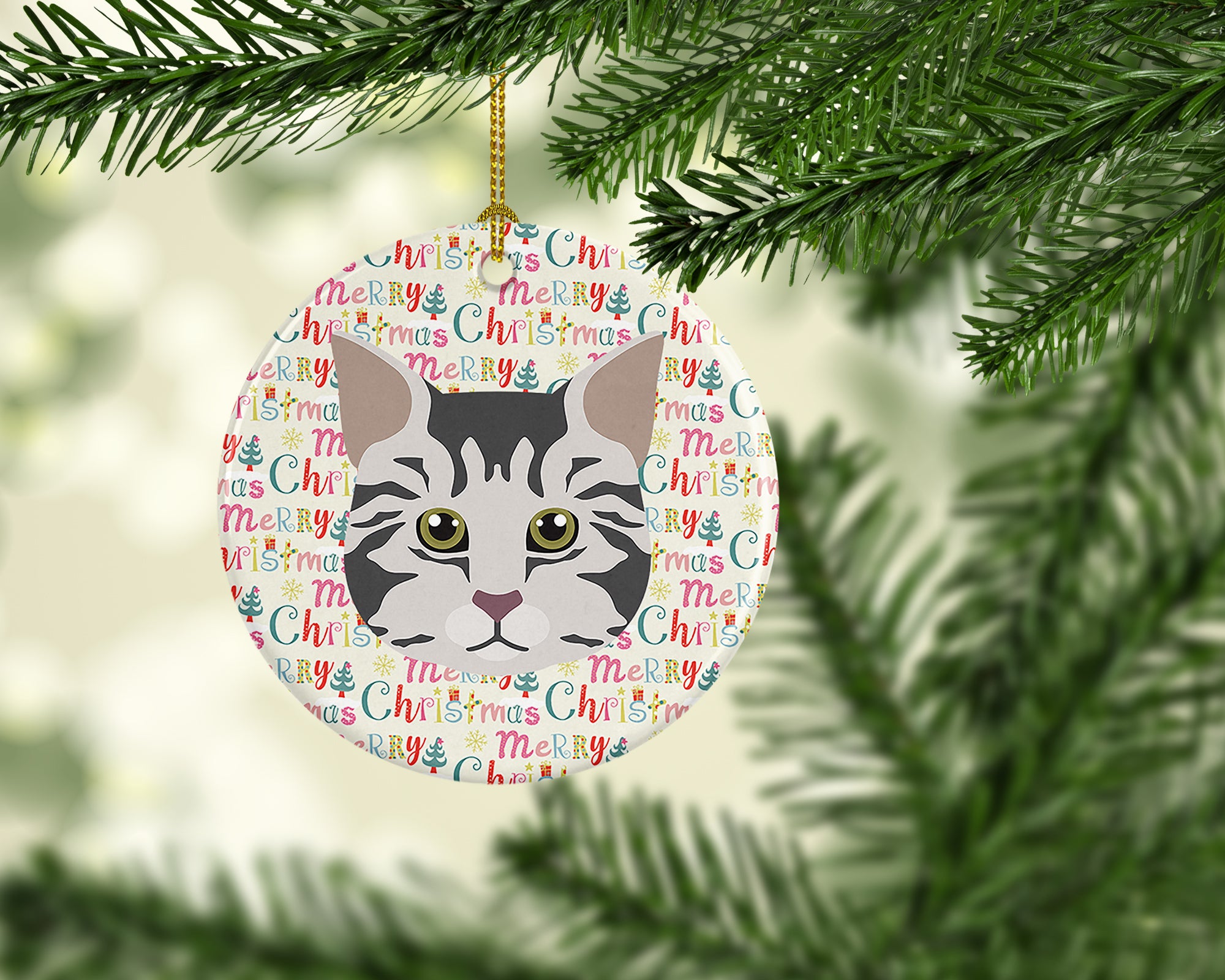American Bobtail Cat Christmas Ceramic Ornament - the-store.com