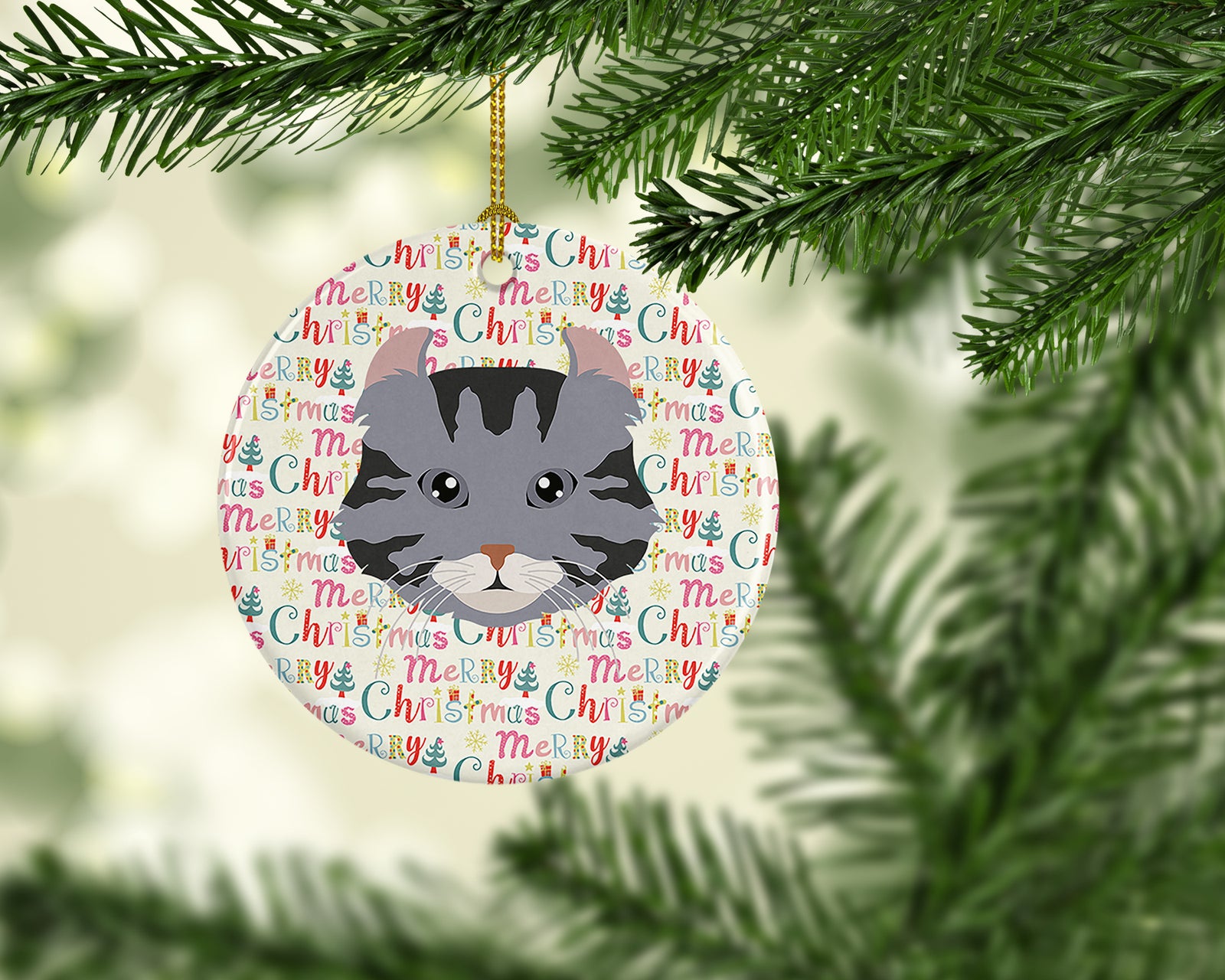 Caroline's Treasures American Curl Cat Christmas Ceramic Ornament