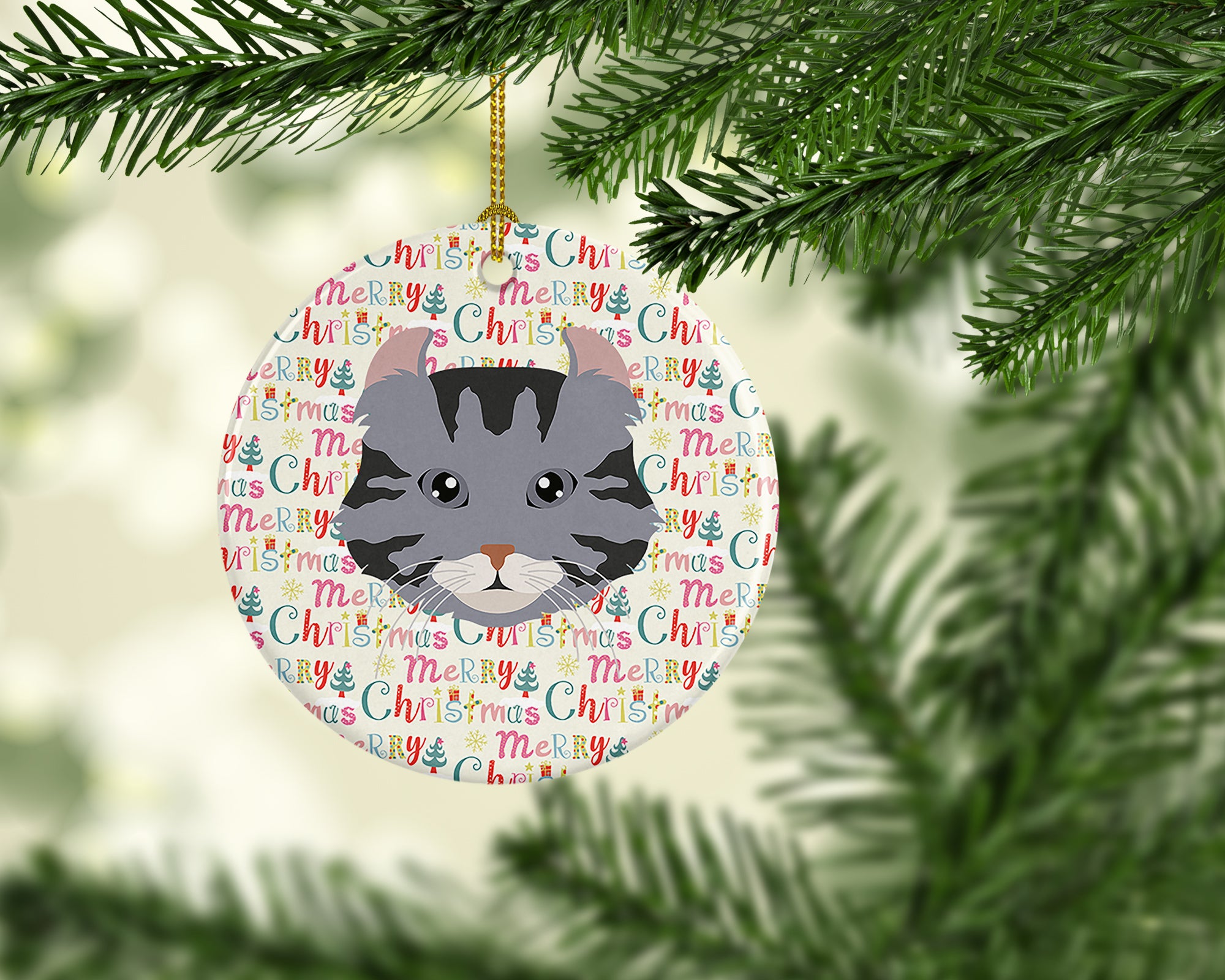 American Curl Cat Christmas Ceramic Ornament - the-store.com