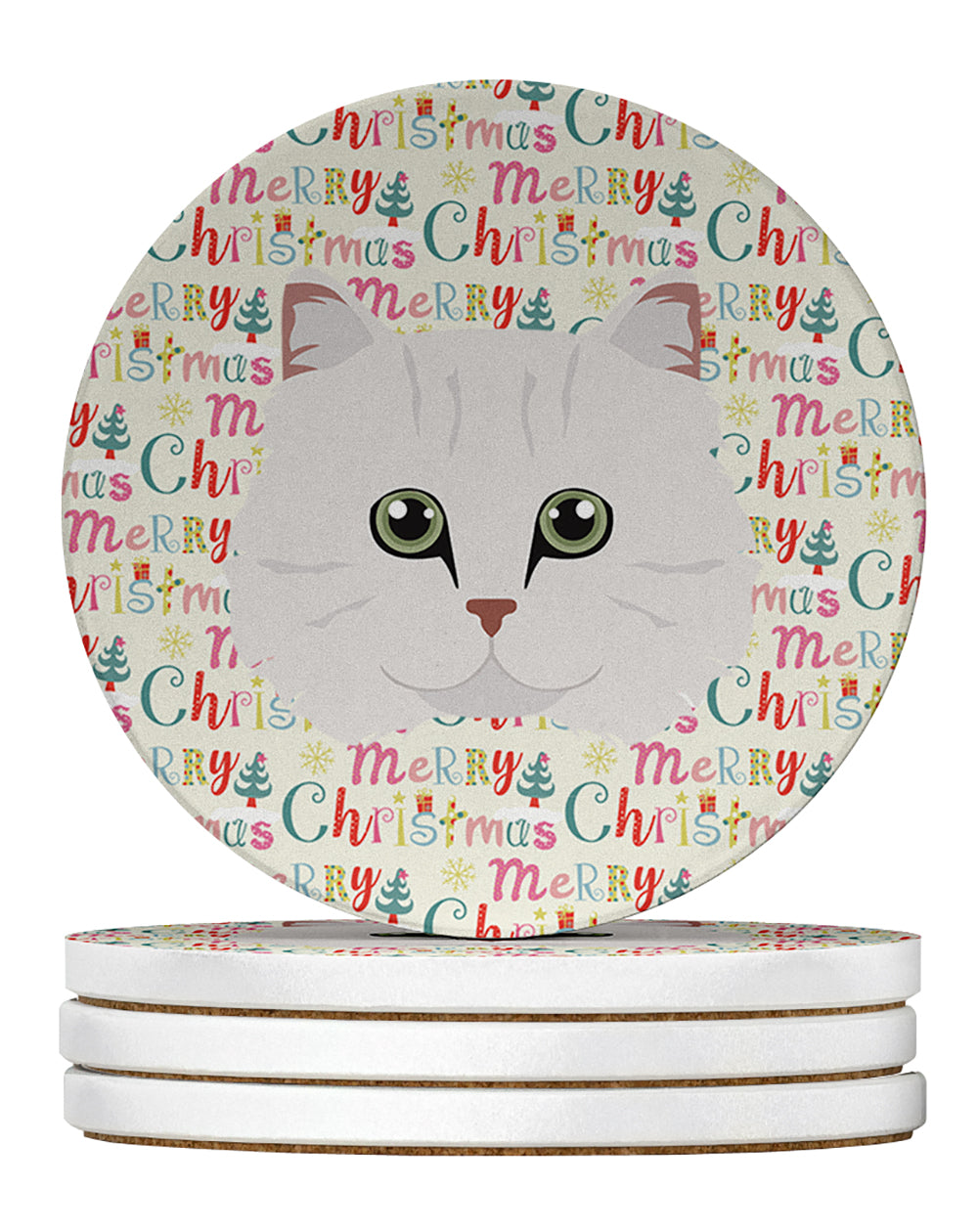 Buy this Chinchilla Persian Longhair Cat Christmas Large Sandstone Coasters Pack of 4