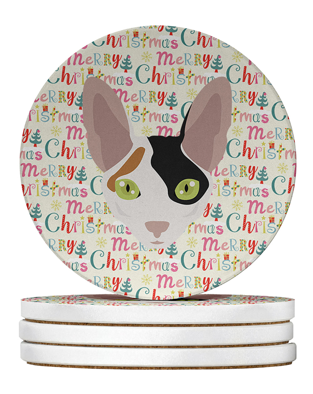 Buy this Cornish Rex Cat Christmas Large Sandstone Coasters Pack of 4