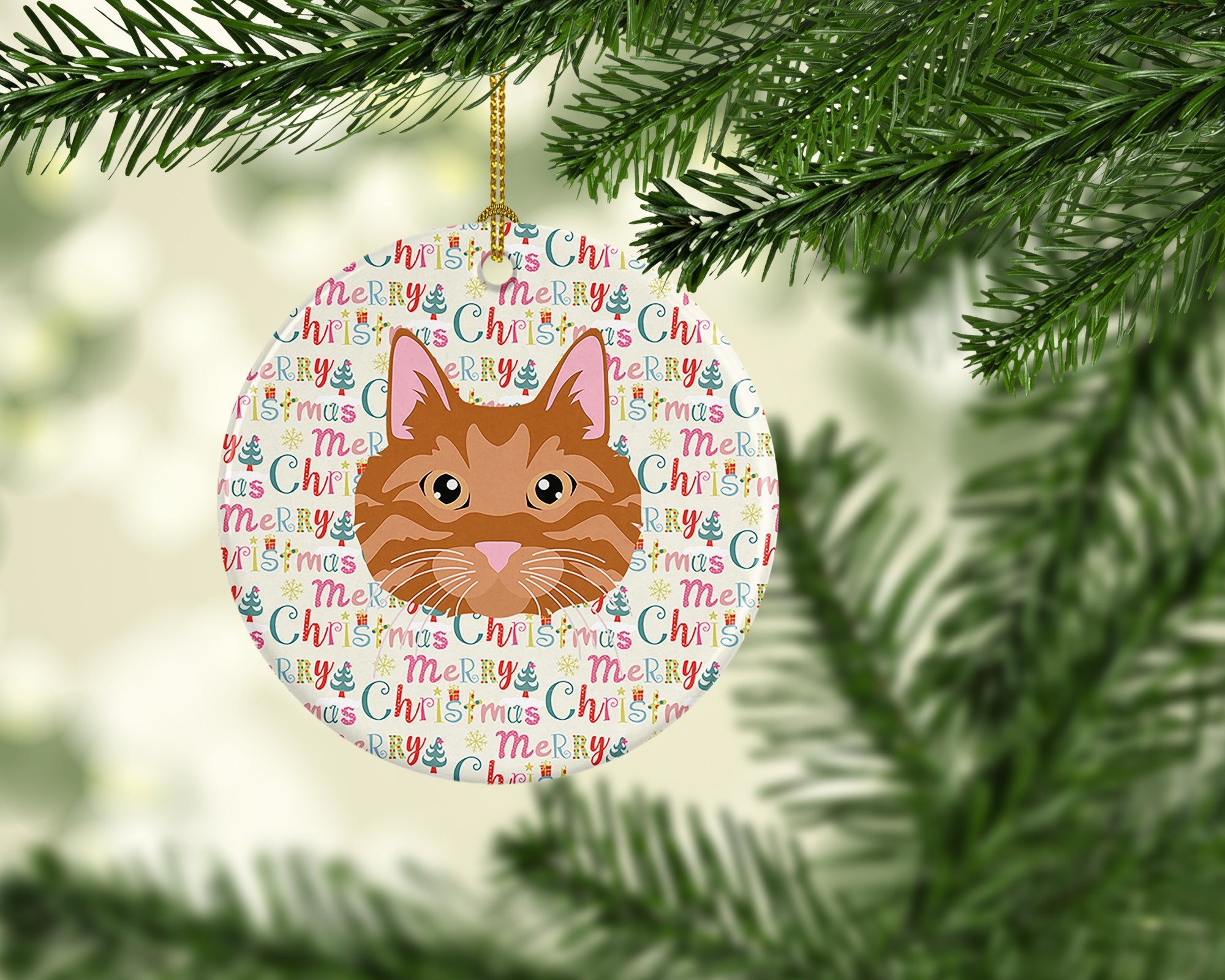 Kurilian Bobtail Cat Christmas Ceramic Ornament - the-store.com