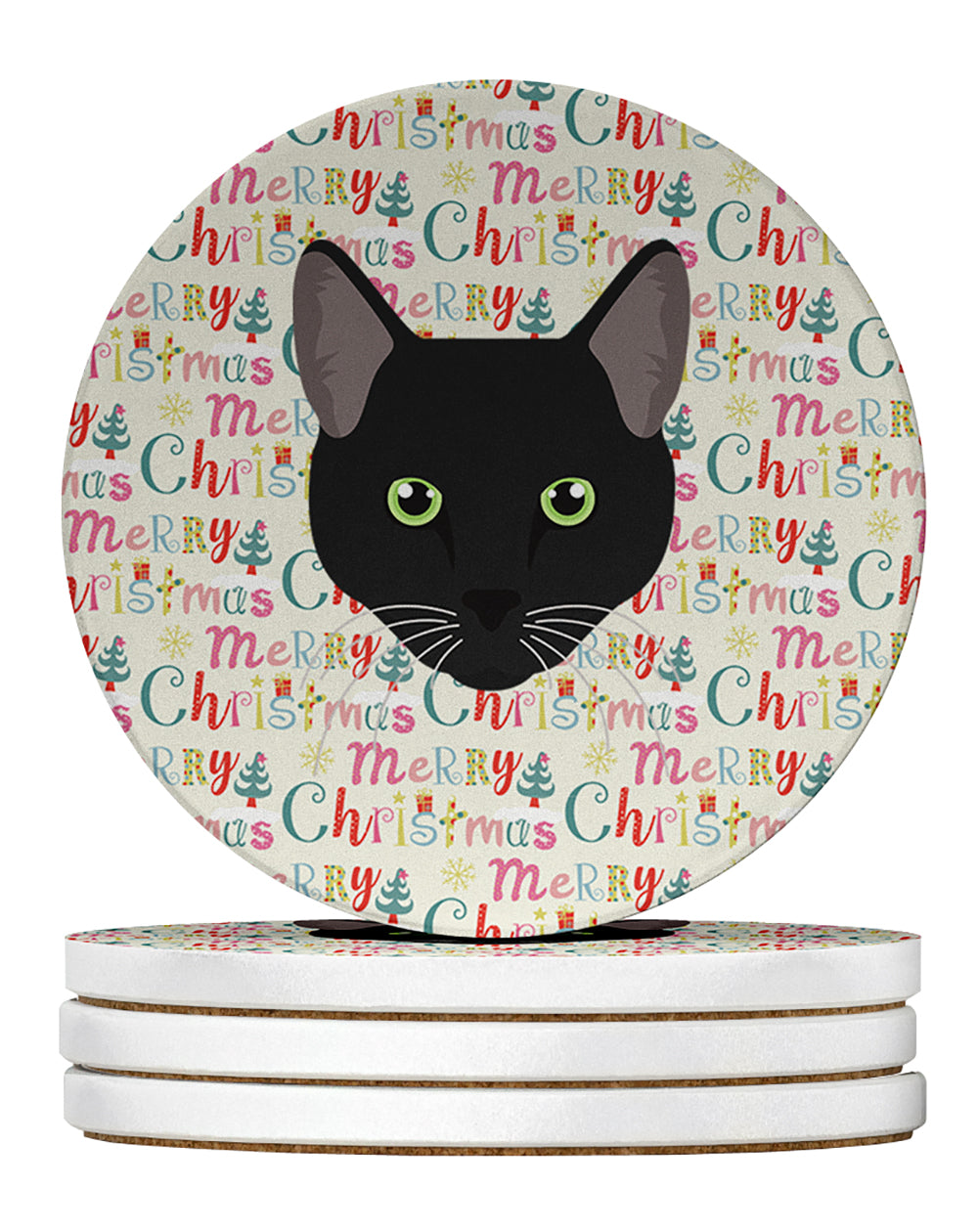 Buy this Pantherette Cat Christmas Large Sandstone Coasters Pack of 4