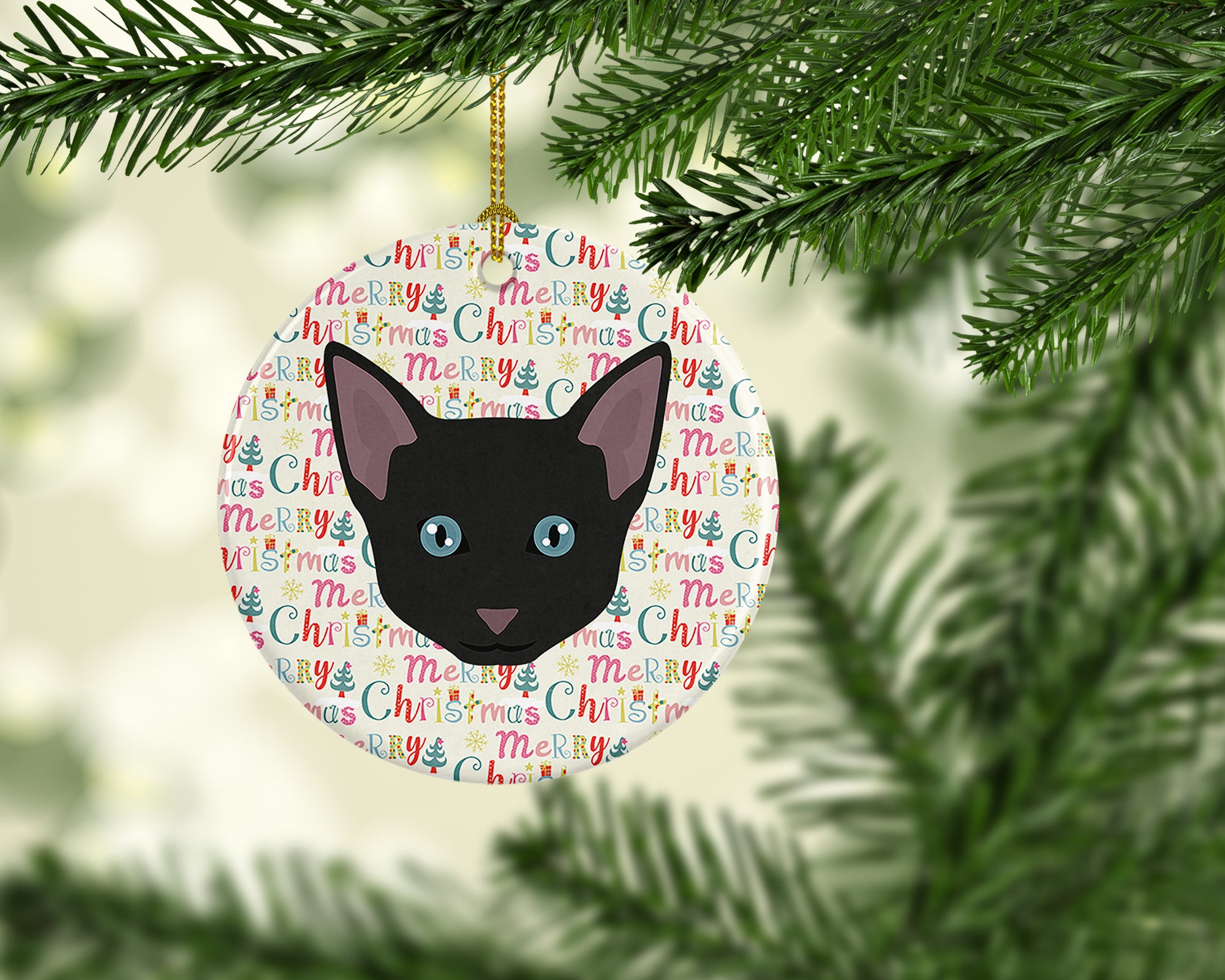 Russian White Black Cat Christmas Ceramic Ornament - the-store.com