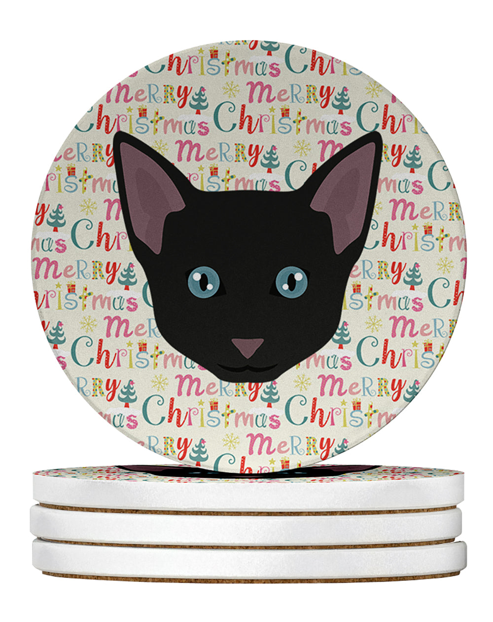 Buy this Russian White Black Cat Christmas Large Sandstone Coasters Pack of 4