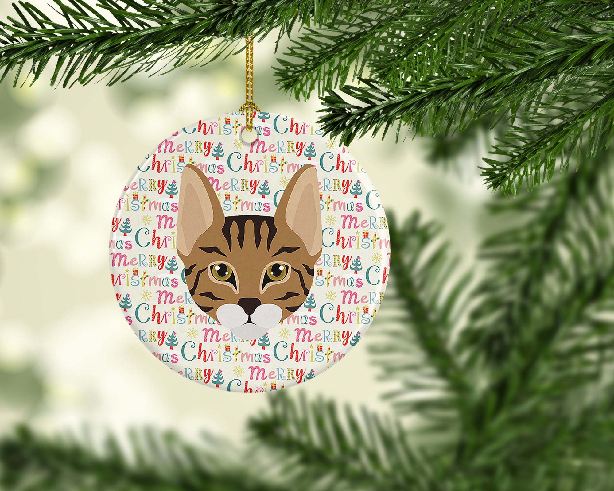 Buy this Savannah Cat Christmas Ceramic Ornament