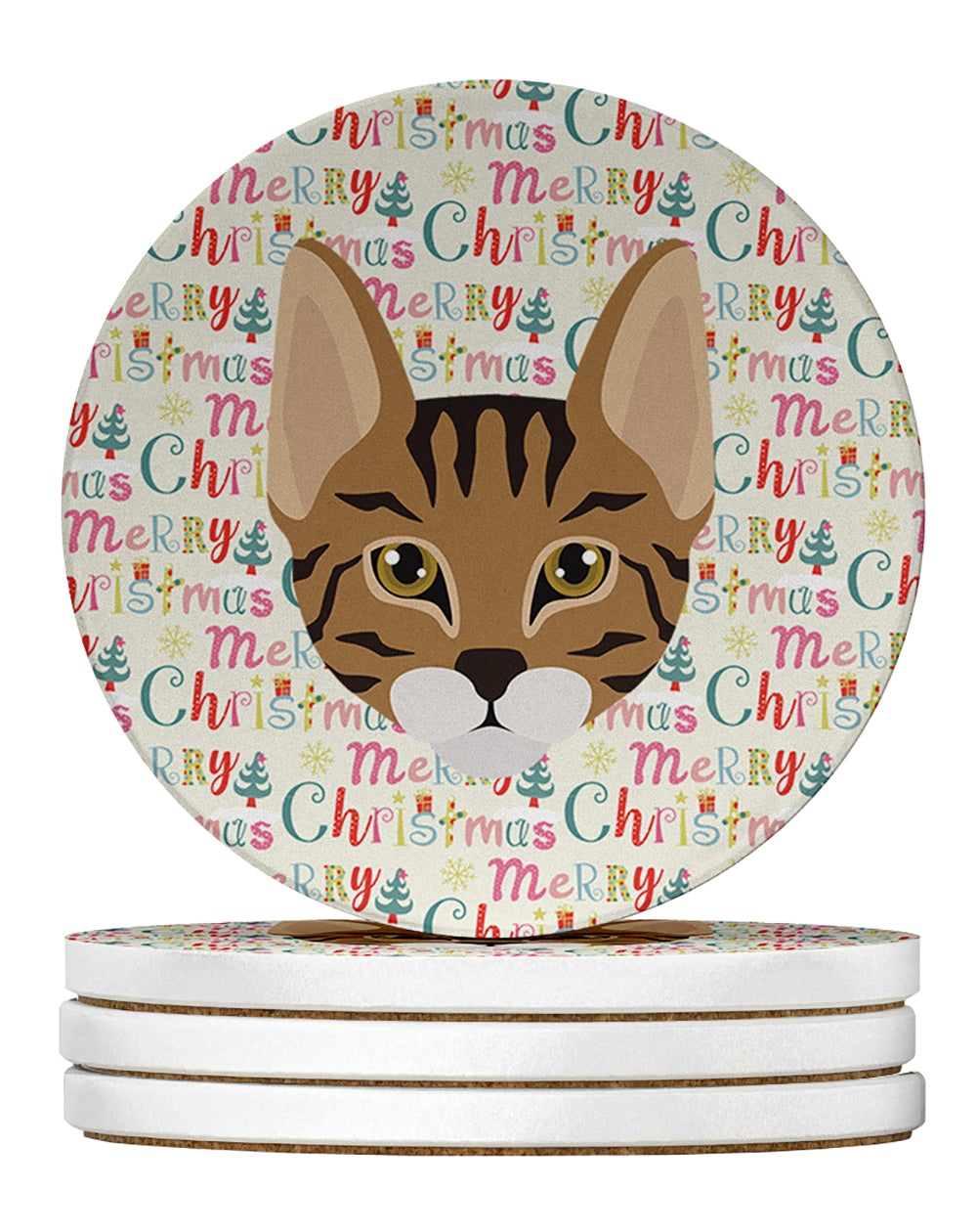 Buy this Savannah Cat Christmas Large Sandstone Coasters Pack of 4