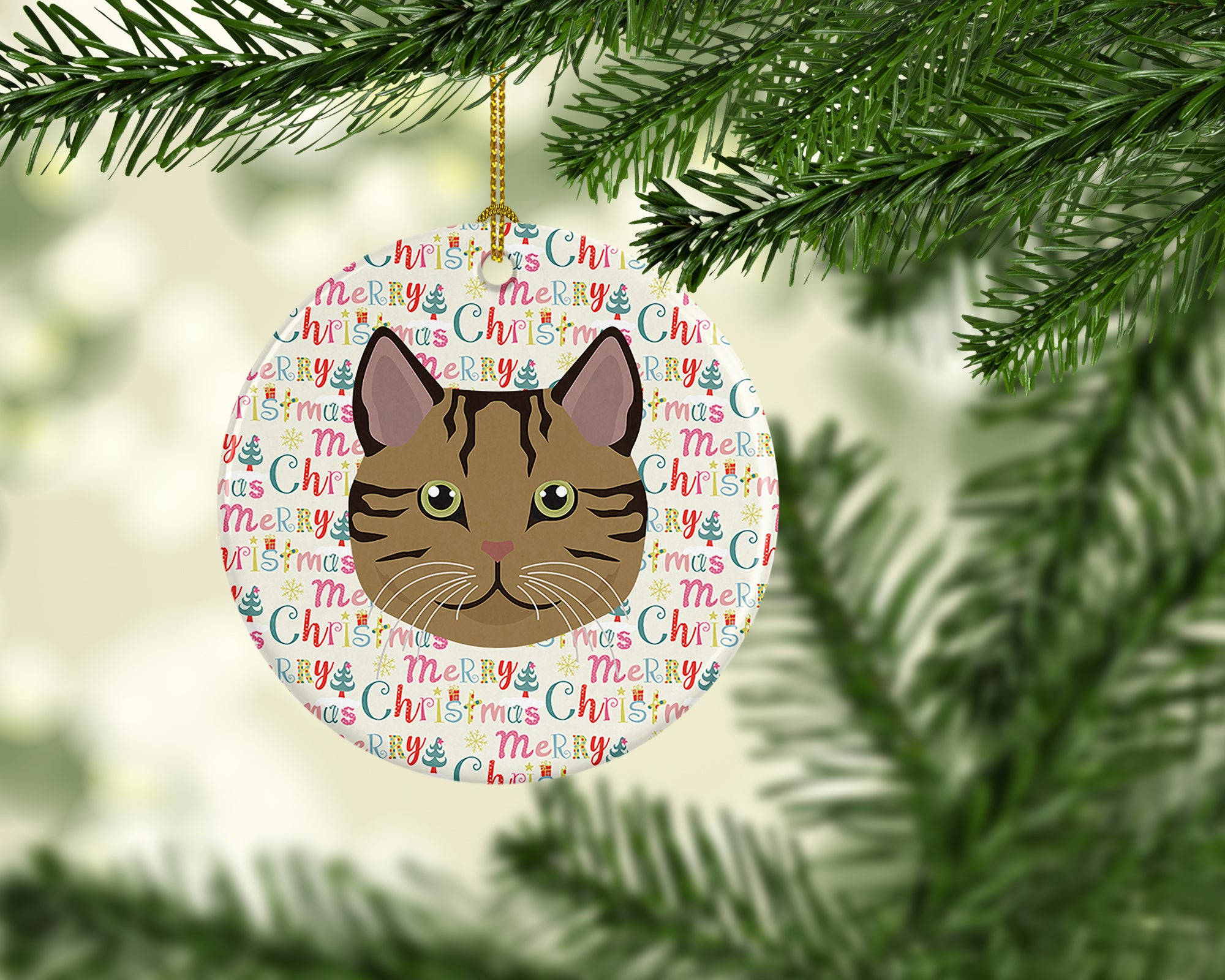 Scottish Straight Cat Christmas Ceramic Ornament - the-store.com