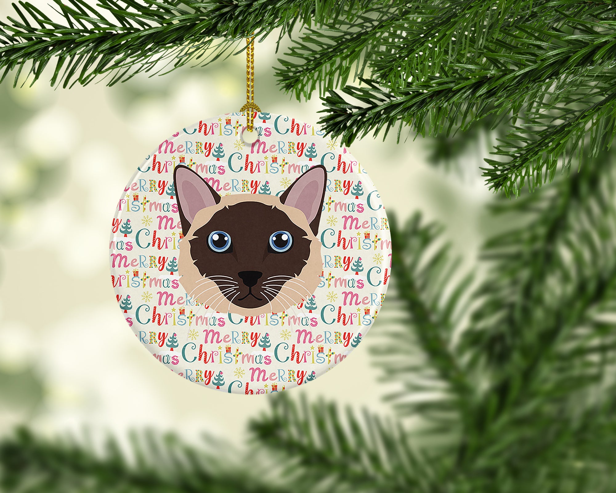 Siamese Traditional Cat Christmas Ceramic Ornament - the-store.com