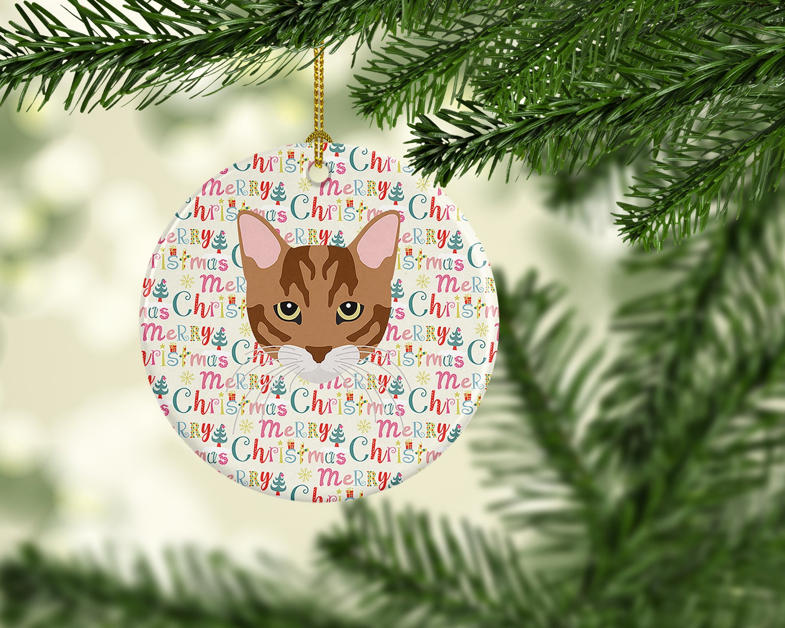 Caroline's Treasures Toyger Cat Christmas Ceramic Ornament