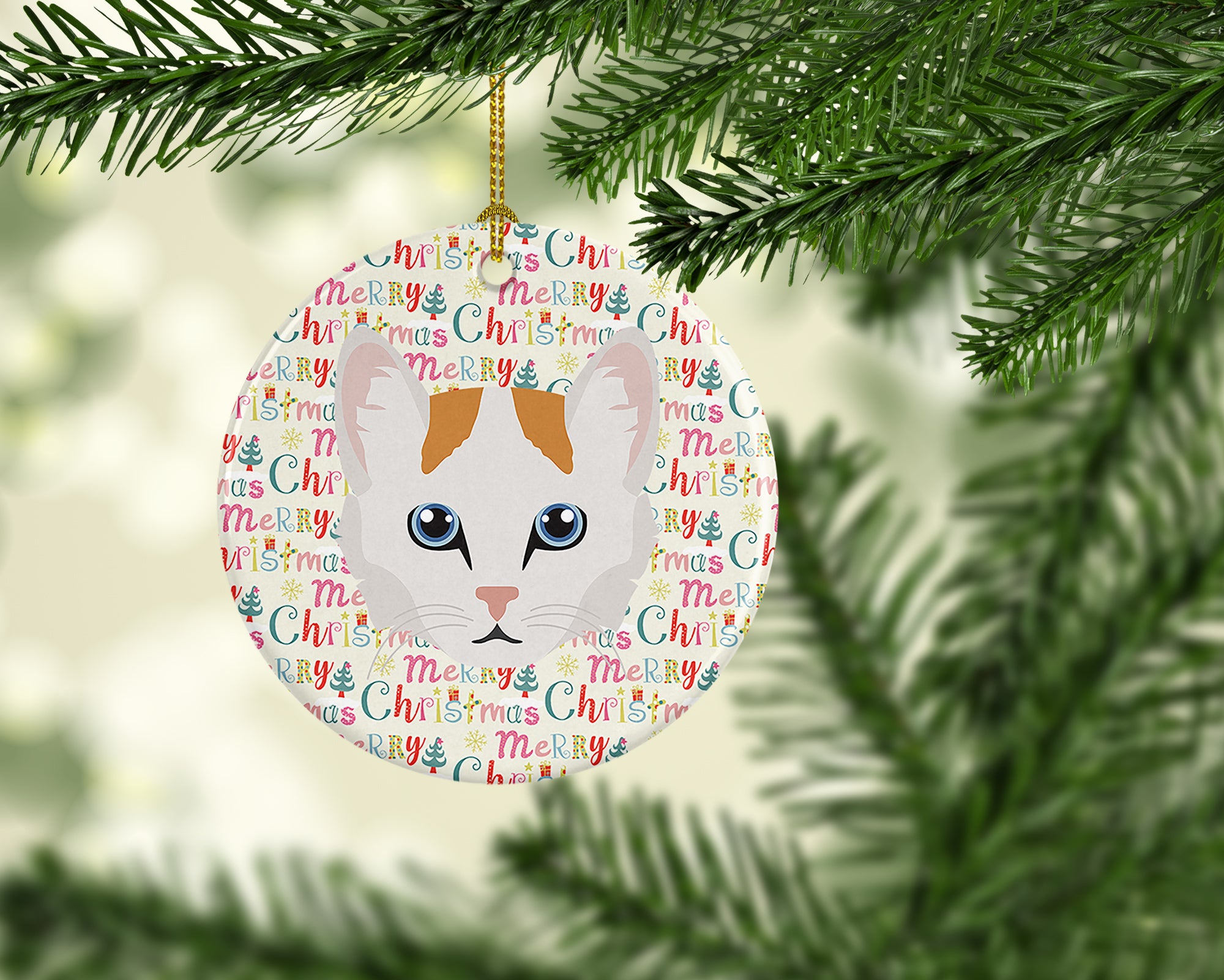 Turkish Van Cat Christmas Ceramic Ornament - the-store.com