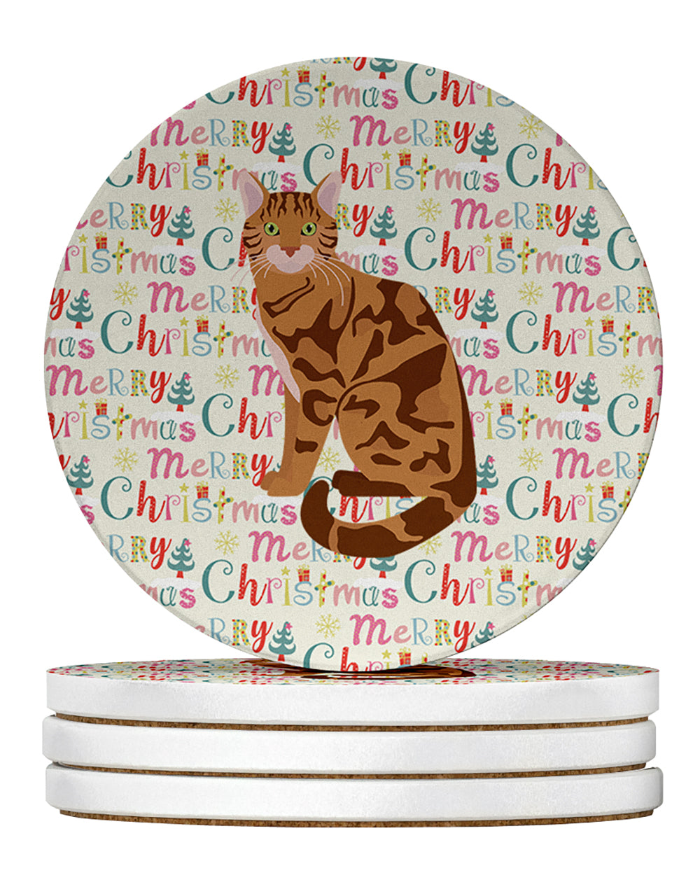 Buy this Bengal Cat Christmas Large Sandstone Coasters Pack of 4
