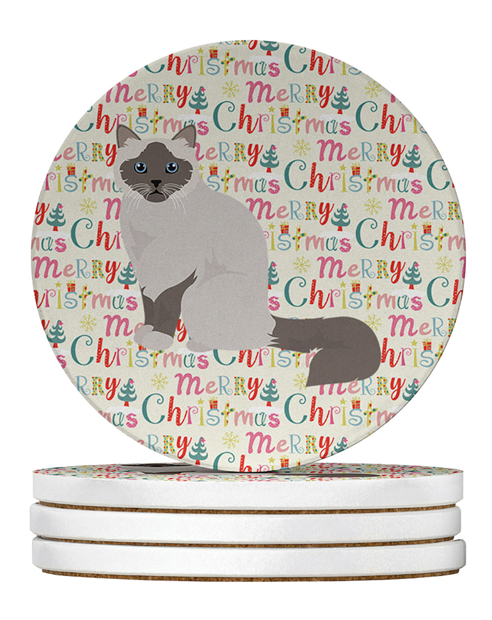 Buy this Birman Cat Christmas Large Sandstone Coasters Pack of 4
