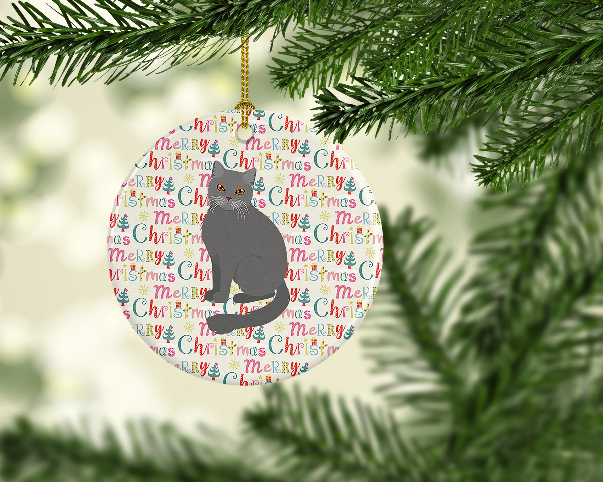 British Semi Longhair Cat Christmas Ceramic Ornament - the-store.com
