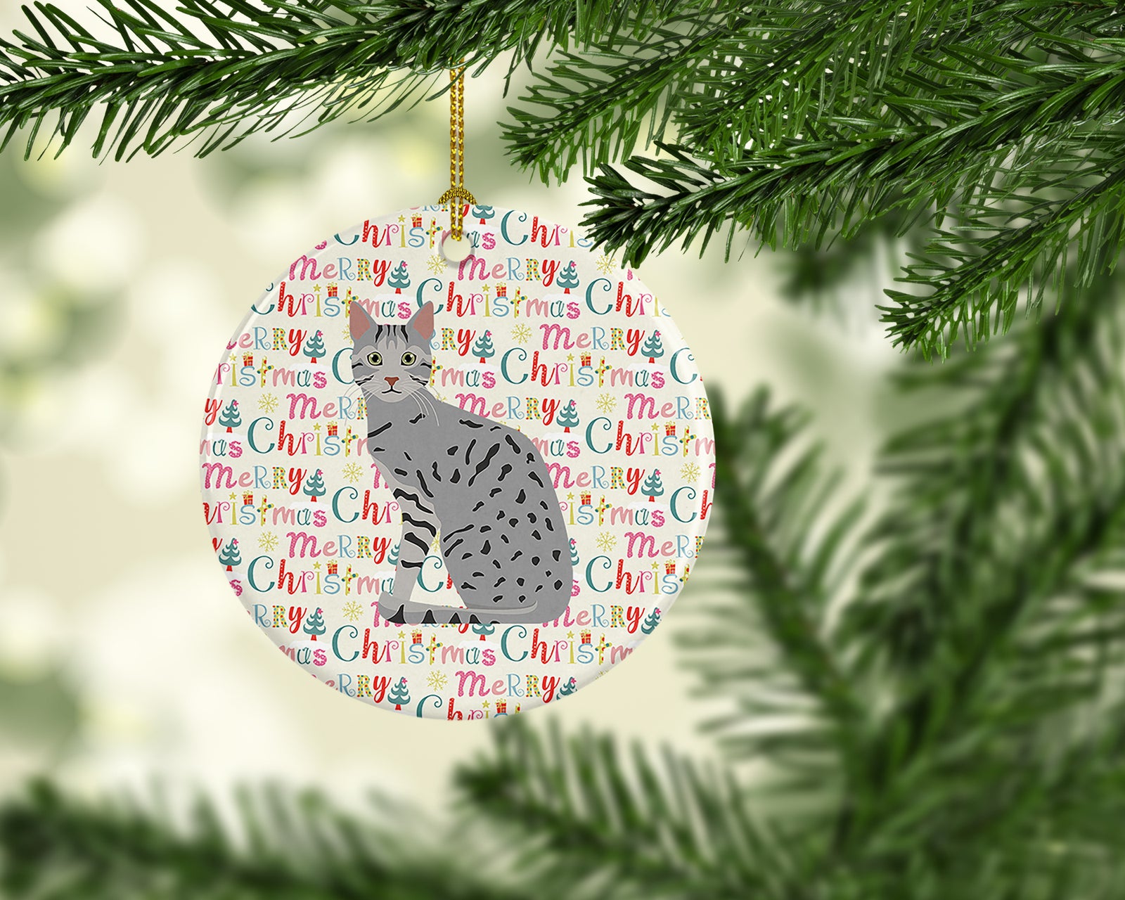 Caroline's Treasures Egyptian Mau Cat Christmas Ceramic Ornament