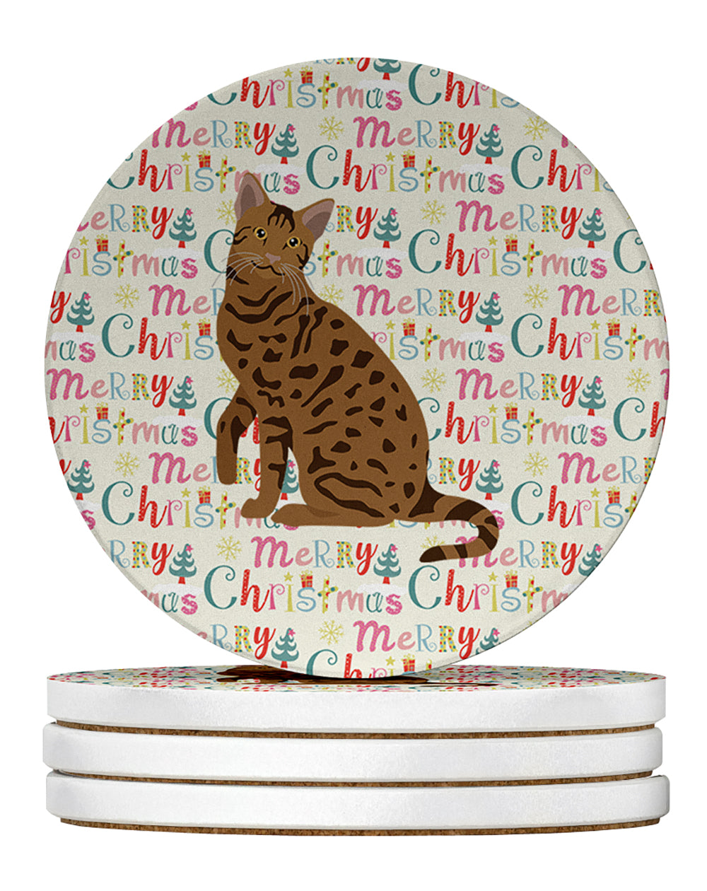 Buy this Ocicat #2 Cat Christmas Large Sandstone Coasters Pack of 4