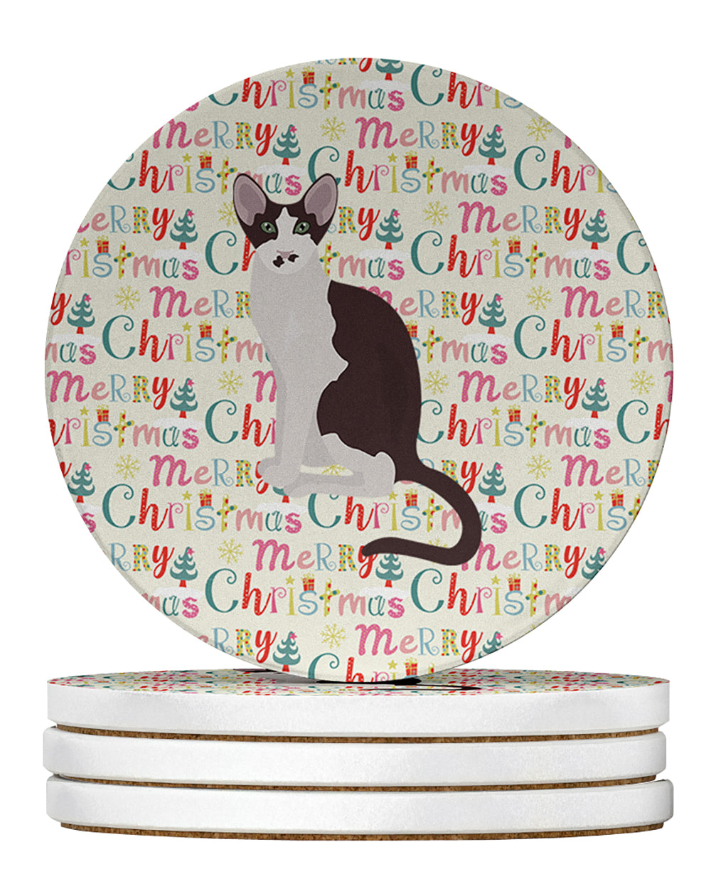 Buy this Oriental Bicolor Cat Christmas Large Sandstone Coasters Pack of 4